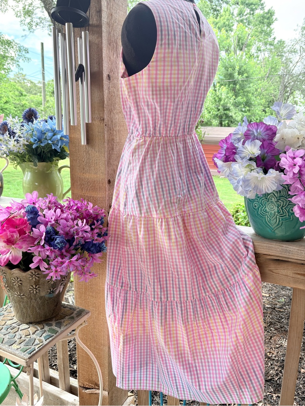 Charter Club Pink Gingham Plaid Cottage-Core Full Skirt Sleeveless Dress PM NWOT - Picture 8 of 11